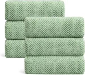 Ultra Soft Towel Set of 6, Green Microfiber Big Bath Towel Sheets 28X55 Inches, - Picture 1 of 12