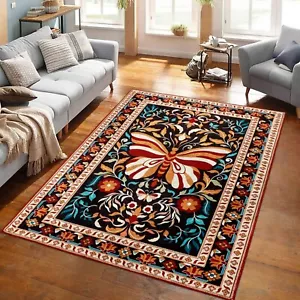 Butterfly Washable Rugs 5x7, Brown Floral Area Rugs for Living Room, Insect S... - Picture 1 of 9