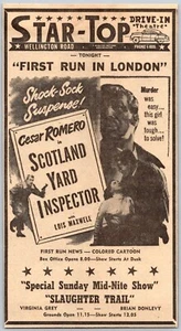 PRINT AD Star-Top Drive-In Theatre 1953 London ON Cesar Romero 4" x 7" - Bild 1 von 1