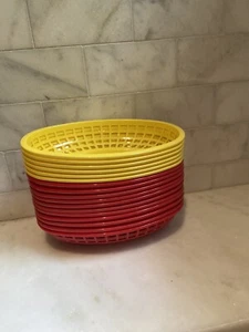 Red & Yellow Oval Reusable Plastic Serving Basket by Tablecraft (Qty 16) - Picture 1 of 4