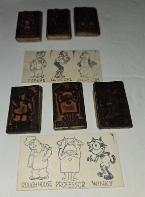 6 estampillas de goma POPEYE raras de colección montadas en madera Winky Rough House Wimpy + Foto 1 de 2
