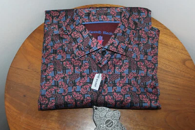 VISCONTI 黑色男式休闲纽扣衬衫格子 & PAISLEY 蓝色红色 M 码 — 第 1/4 张图片