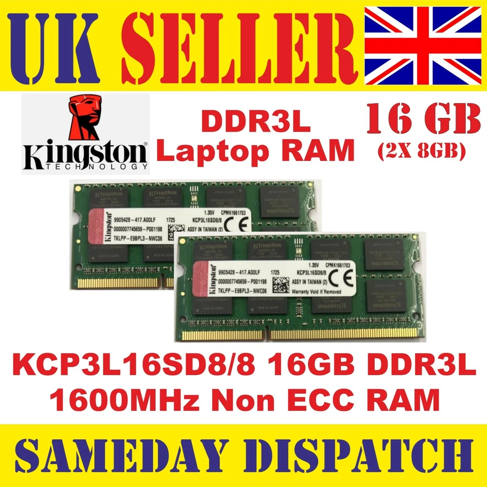 Kingston 16GB (2x8GB) DDR3L 1600 PC3L 12800 RAM KCP3L16SD8/8 SODIMM Brand New - Image 1 of 1