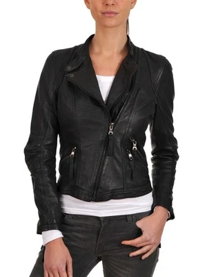 Fashion Women Black Leather Jacket Motorcycle Biker Jacket Soft Leather Outwear - Image 1 of 4