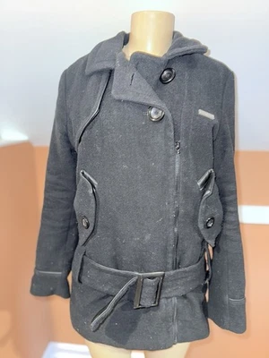 Rocawear Women’s Black Wool Blend Pea Coat W Belt Sz Medium - Image 1 of 4