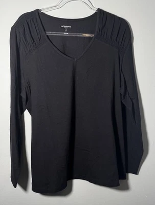 Top túnica elástica manga larga negra Liz Claiborne talla XL hombros acanalados NUEVO Foto 1 de 4