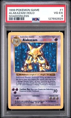 1999 POKEMON BASE SET SHADOWLESS #1 ALAKAZAM-HOLO PSA 4 - Image 1 of 2