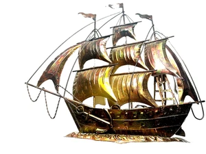 😁 Hohes Schiff 10" hoch aus Aluminium bronziert Farbe 11" lang NIEDRIGER PREIS - Bild 1 von 5