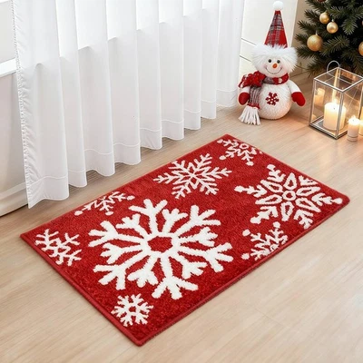 Рождественские коврики для ванной зимние красные снежинки рождественский коврик для ванной... - Изображение 1 из 4