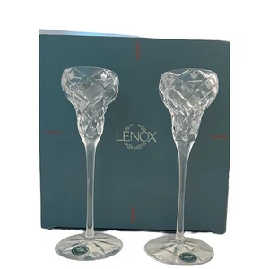NEW VTG Lenox Crystal Candlesticks Savannah Cut Frosted Flowers Made Slovenia - Picture 1 of 6