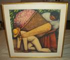 VINTAGE DIEGO RIVERA 1935 THE FLOWER CARRIER PRINT FRAMED OLD FARMERS ESTATE BUY