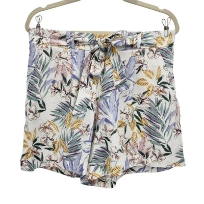 C&C California Womens 10 Shorts Linen Blend Floral Pull On Culottes Tropical - Image 1 of 4