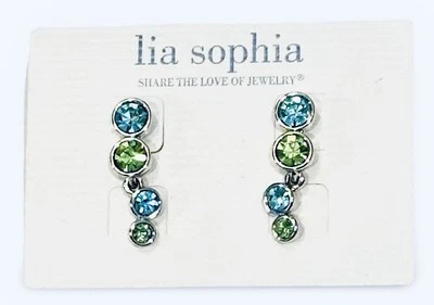 Pendientes colgantes Lia Sophia “Lime-Berry” azul/verde/cristales cortados tono plata Foto 1 de 3