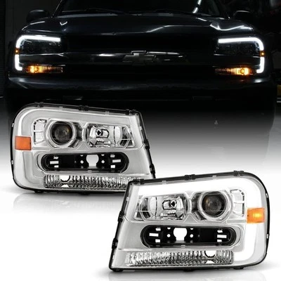For 2002-2009 Chevy Trailblazer Chrome LED Tube Projector Headlights Left+Right - Image 1 of 4