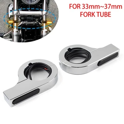 37MM Chrome LED Fork Turn Signal Light Indicator For Harley touring Dyna AU - Image 1 of 4
