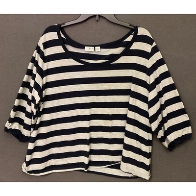 Cato Woman 26/28W Striped 3/4 Sleeve Loose Fit Top Gray & Black Cotton Blend - Image 1 of 4