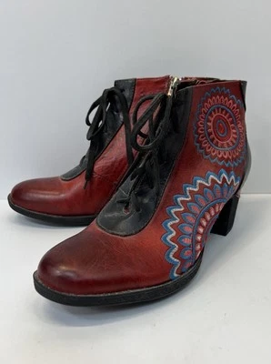 Botas al tobillo L' Artiste Spring Step KATSURA de cuero rojo con cremallera/cordones para mujer talla 39 Foto 1 de 4