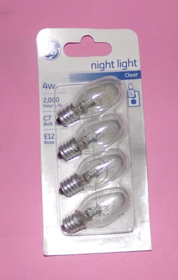GE Night Light ~ 4 Clear Bulbs Per Package 4 Watt Candelabra Base - Image 1 of 2