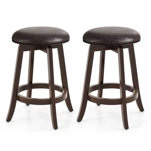 24" Counter Height Stools Set of 2 with 360° Swivel Round Seat & Footrest - Picture 1 of 8