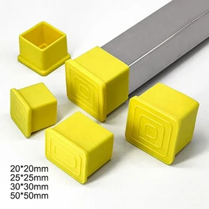 Square PVC Chair Table Feet Furniture End Cover Caps Floor Protector Yellow - Picture 1 of 10