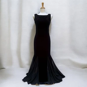 VTG Y2K Jessica Howard Dress Sz 6 Black Velvet Maxi Sequins Witchy Dark Romantic - Picture 1 of 23