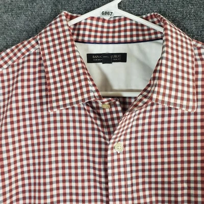 Banana Republic Shirt Mens 2XL Red White Gingham Non Iron Tailored Slim Fit - Image 1 of 4