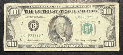Series 1969 $100 One Hundred Dollar Small Head Note B 04933725 A  Kennedy - Image 1 of 2