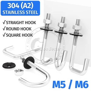 M5 M6 L HOOK BOLTS & NUTS ROOFING GUTTERING FENCING FIXING A2 STAINLESS STEEL - Picture 1 of 40