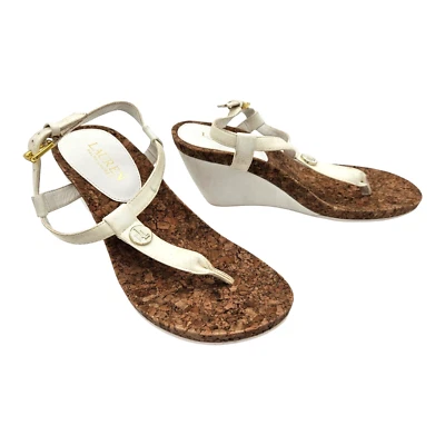 LAUREN RALPH LAUREN - Tacones de cuña REETA, charol suave arrugado blanco, EE. UU. 6 Foto 1 de 4