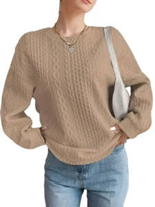 Women's Round Neck Long Sleeve Knit Sweatshirt Top Casual Fashion Outdoor Winter - Picture 1 of 4
