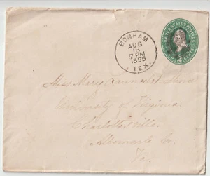 1895 Bonham Tex 2ct green entire (Fannin Co) (A406) - Picture 1 of 1