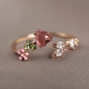 Ruby, Emerald, pink Opal & Moissanites Beautiful Open Ring In Pure 10K Rose Gold