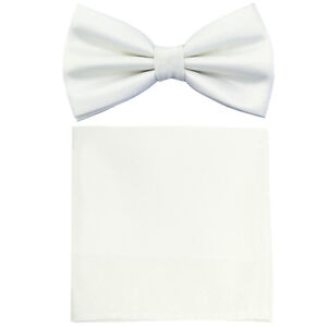 New formal Men's polyester pre-tied bow tie_hankie solid cream wedding prom