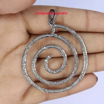 Natural Pave Diamond pendant 925 Sterling Silver Handmade Pendant Gift Jewelry - Image 1 of 4