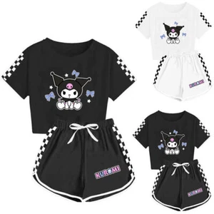 Kids Girls Cartoon Kuromi Print Short Sleeve T-Shirt Shorts Pajama Set Lounge UK - Picture 1 of 7