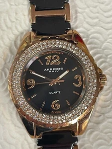 Akribos XXIV AK514RG Rose Gold Tone Womens Quartz Crystal Bezel Ceramic Band - Picture 1 of 13