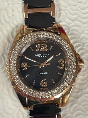 Akribos XXIV AK514RG Rose Gold Tone Womens Quartz Crystal Bezel Ceramic Band - Image 1 of 4