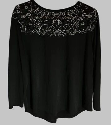 Pullover de manga larga para mujer Ava & Viv talla 1X negro con malla de corte brillante Foto 1 de 4