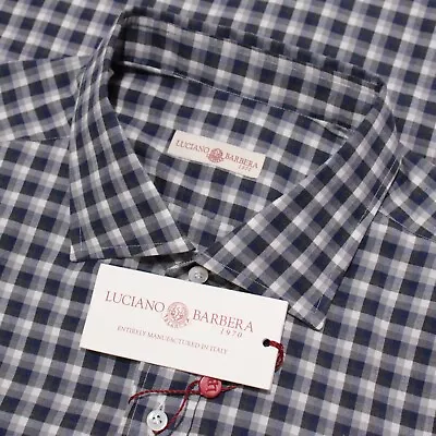 Luciano Barbera NWT Casual Button Down Shirt Size XL in Blue/Gray Check Cotton - Image 1 of 4