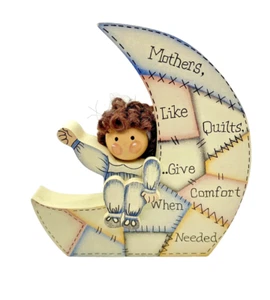Wooden Colored Decorative Figure, Little Girl w/Long Brown Curls, Mother Quote - Picture 1 of 4