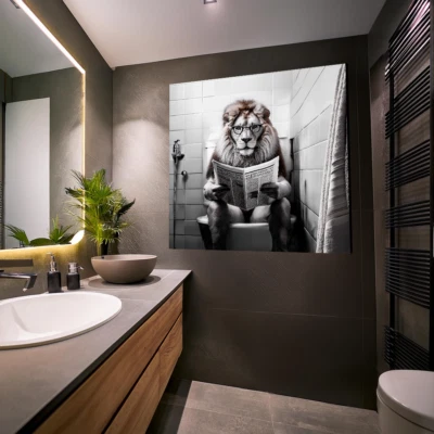 Kunstwerk "Lion on Toilet" auf Leinwand oder Acrylglas Löwe auf Toilette - Bild 1 von 4