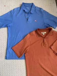 Tommy Bahama Mens Set Large Polo Shirt Brown Orange Silk Cotton Blend Knit L - Picture 1 of 8