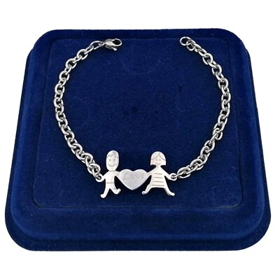 Bracciale Braccialetto Famiglia Acciaio Mamma Cuore Papà in Scatola Unisex Mod01 - Immagine 1 di 3