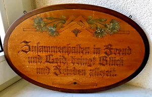 Antikes ovales Holzbild mit Spruch - 20er/30er Jahre - Bild 1 von 3