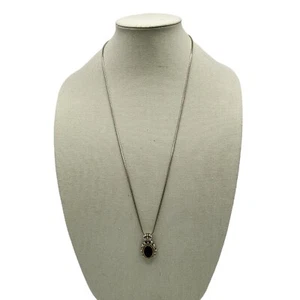 Vintage Halskette Grob Anhänger Bicolor Facettiert Cabochon Oval Schwarz - Bild 1 von 6