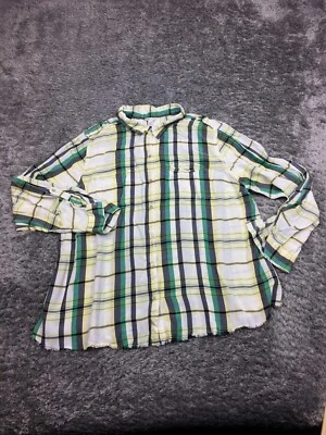 Camisa con botones Cato para mujer talla 26W 28W a cuadros verde amarillo manga con lengüeta enrollable Foto 1 de 4