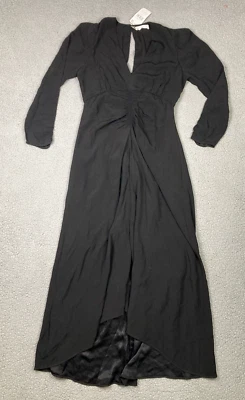Vestido MNG Mango Para Mujer LG Negro Cuello en V Cintura Acanalada Dobladillo Alto Bajo Maxi Gótico Nuevo con Etiquetas Foto 1 de 4