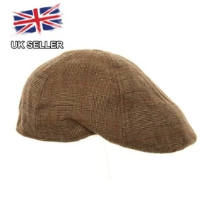 MENS FLAT CAP CHECKED SHAPED RACING FARMER 6 PANEL BROWN NEW UK SELLER - Picture 1 of 2