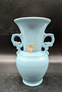 Vintage Abingdon Pottery Ceramic Vase Cornflower Blue Handles Stoneware 7" - Picture 1 of 10