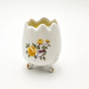 Yellow Rose Cracked Egg Vase Candle Holder Porcelain Footed Gold Accent A Price - Picture 1 of 12